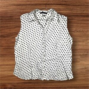 Saint Tropez West Black & White Polka Dot Linen Blouse Women’s Size L 100% Linen